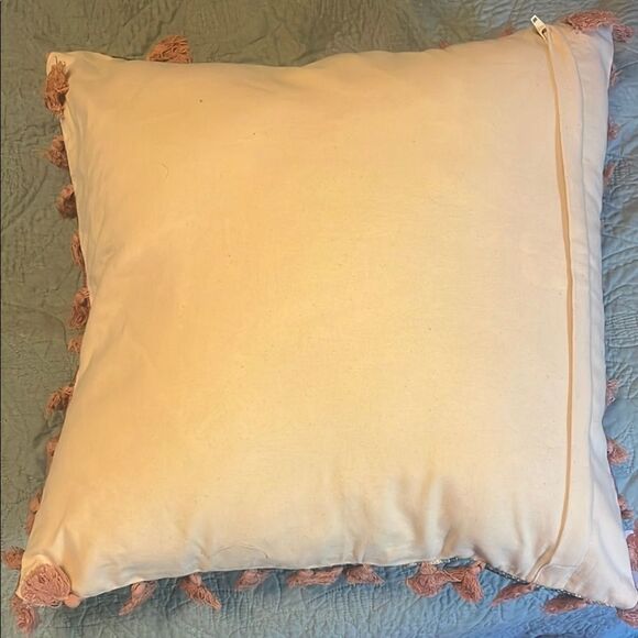 Elegant Floral Accent Pillow Cover in Blue and Red with Pink Tassles - Picture 4 of 4